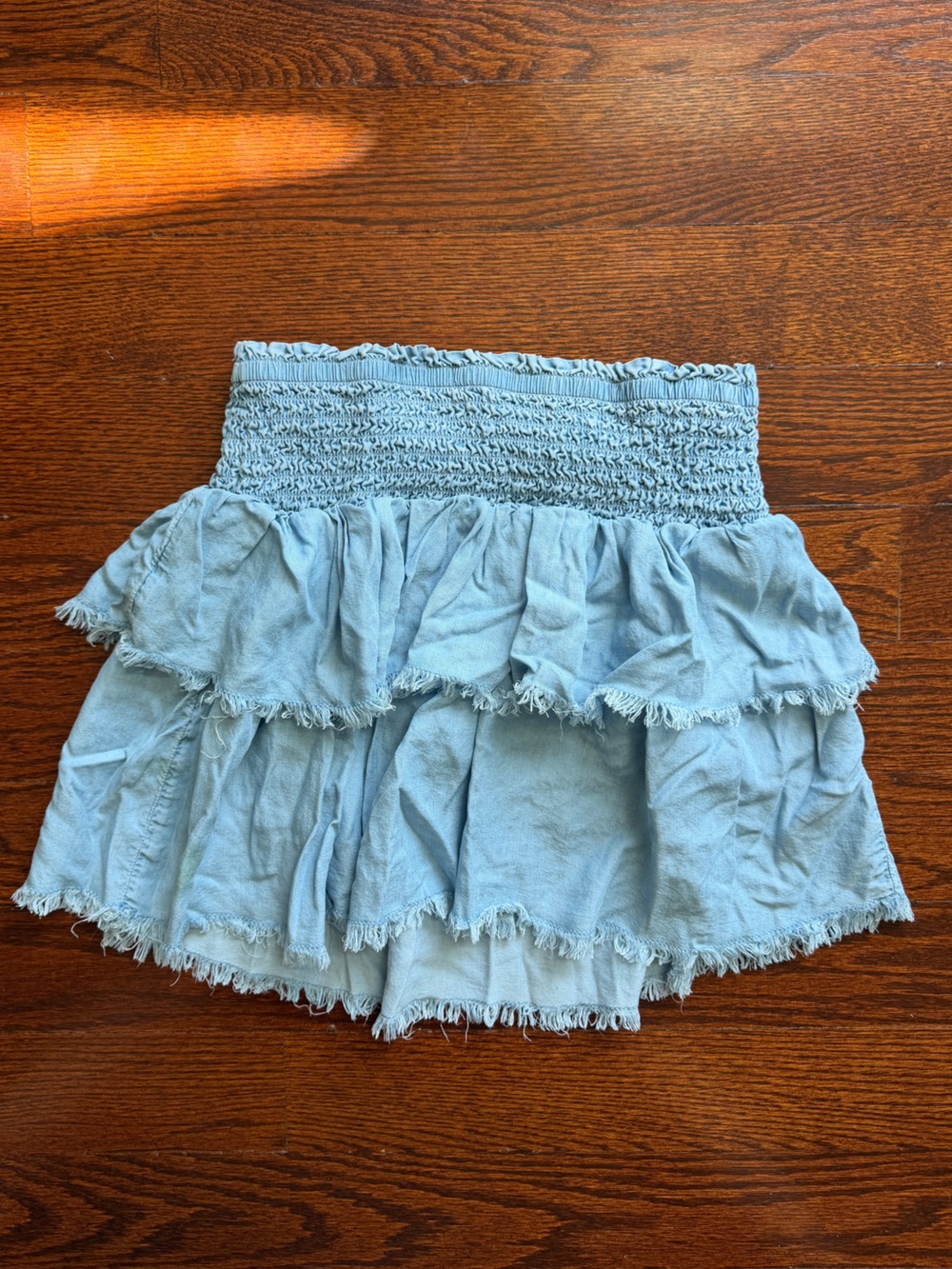 Light Blue Aerie Ruffled Smocked Mini Skirt